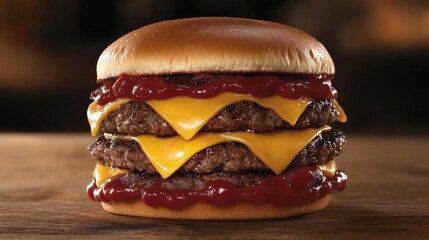 Poster - Juicy Burger with Cheese and Ketchup Delight