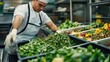 © thenort - A chef in a white uniform and gloves prepares fresh vegetables in a commercial kitchen.