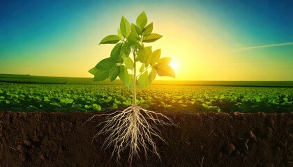 Fresh soybean plants with roots. 