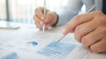 Poster - Close-up of a Hand Pointing at a Business Graph