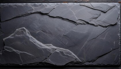 Poster - Close-Up Dark Layered Slate Stone Texture. Natural Rough Rock Surface with Intricate Patterns for Rustic Wall Design, Architectural Backdrops, and Organic Interior Decor Concepts