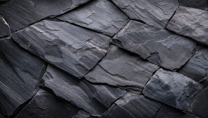 Poster - Close-Up Dark Layered Slate Stone Texture. Natural Rough Rock Surface with Intricate Patterns for Rustic Wall Design, Architectural Backdrops, and Organic Interior Decor Concepts