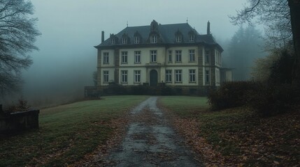 Mysterious Chateau in Misty Landscape