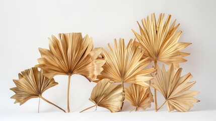 Wall Mural - Dried Palm Leaves Arranged on a White Background