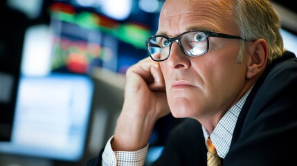 Wall Mural - A trader reviews news headlines to assess stock market impacts, focusing on global events and economic indicators.