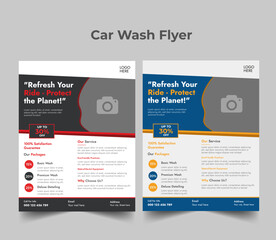 Wall Mural - Professional car wash service layout, vehicle washing service poster, and car wash modern flyer design template bundle