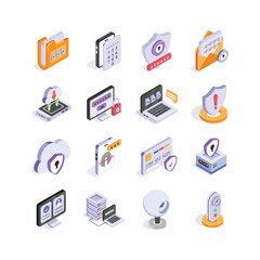 Wall Mural - Collection of security and protection isometric icons