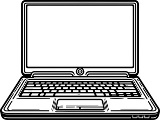 Black Line Art Laptop Electronic Device Hand Drawn Illustration