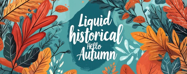 Flat illustration of colorful autumn leaves pattern on blue background for seasonal design