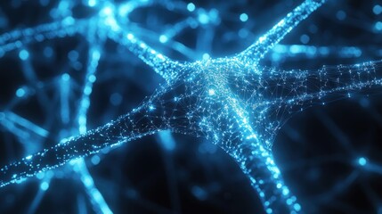 Poster - Abstract Representation of a Neuron with Glowing Blue Connections