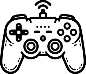 Black Line Art Gamepad Gaming Device Wireless Controller Hand Drawn Illustration