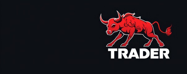 Poster - Modern logo design featuring a bold red bull and the text 'Trader' symbolizing financial markets, strength, and empowerment