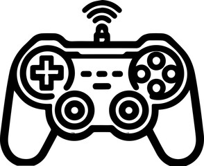 Black Line Art Gamepad Gaming Device Wireless Controller Hand Drawn Illustration