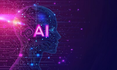 Poster - Futuristic digital representation of artificial intelligence with glowing circuits and neural connections