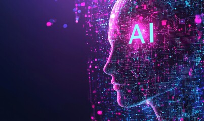 Poster - futuristic digital art of a human-like face made of glowing circuits representing artificial intelli