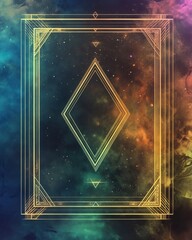 Oracle card template with sacred geometry and cosmic borders for mystical designs