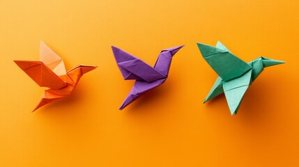 Colorful Origami Birds on Vibrant Background