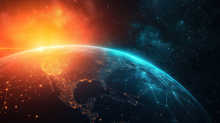 Wall Mural - Elegant network background featuring a detailed Earth map for global connectivity