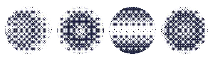 Leinwandbilder - Circles with bitmap pixel effect vector set isolated on transparent background. Retro arcade game texture for Christmas baubles
