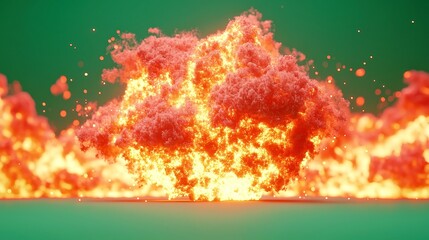 Poster - Dynamic fire particles in motion against a vibrant green screen backdrop, creating an energetic and captivating visual effect, ideal for creative projects and animations.
