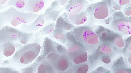 Poster - Minimalist Modular Voronoi Cell Background, Abstract polygonal cellular pattern in white with light hues, featuring dynamic irregular polygons and purple line accents.