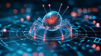 Poster - Futuristic Cyber Spider with Digital Technology Elements