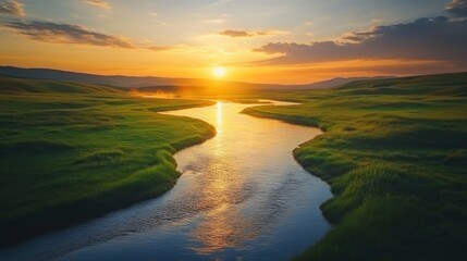 Wall Mural - Sunset Over Serene River Landscape