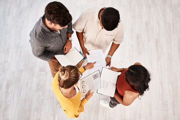 Poster - people, diversity and above for brainstorming or workshop in agency, office and business as group. t