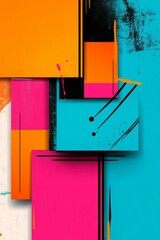 Poster - Vibrant abstract composition with bold blocks of color in orange, pink, and turquoise, creating a lively visual experience.