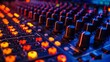 © Justlight - A closeup of the soundboard with s and buttons lit up ready to control the audio for the show.