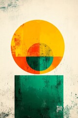Poster - Abstract geometric composition featuring vibrant circles and rectangles in yellow, green, and orange tones.