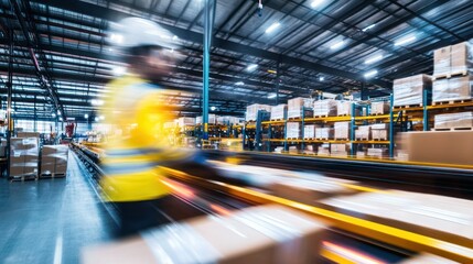 Poster - Blurred Motion of a Worker Operating a Forklift in a Warehouse