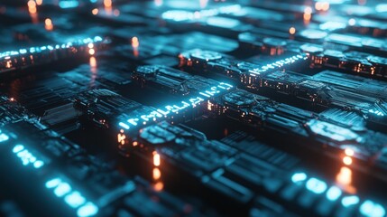 Poster - Futuristic Abstract Cityscape with Blue and Orange Lights