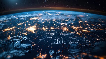 A network of satellites orbiting Earth, providing high-speed internet connectivity to remote regions, symbolizing the role of space technology in the future economy.