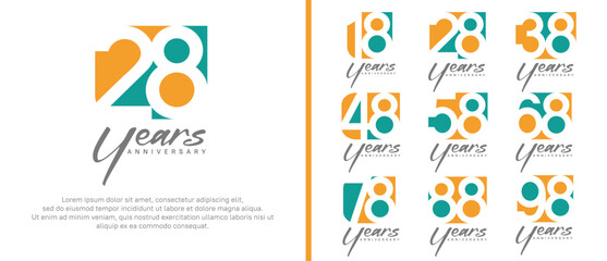  anniversary logo set. vector design orange and green color can be use for celebration moment