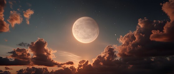 Poster - Serene Moonlit Sky with Clouds and Stars
