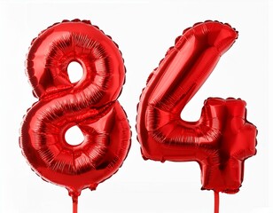 数字の84の形の赤い風船（Number 84 red foil balloon on white background）
