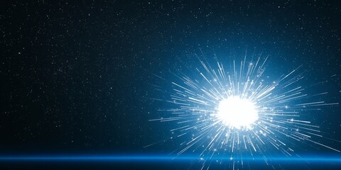 Poster - Bright white light explodes against a dark blue starry background.