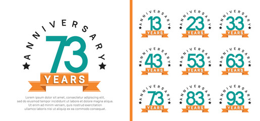 anniversary set logotype. vector design green color with orange ribbon can be use for celebration