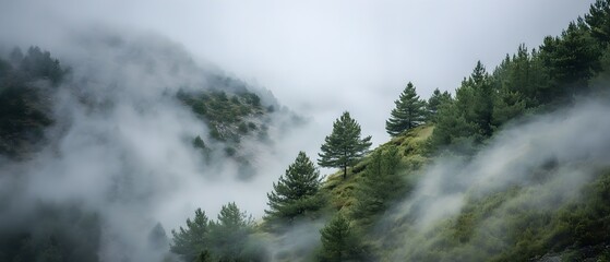Poster - Misty Forest Landscape in Serene Nature