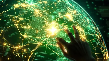 Aufkleber - A hand reaches towards a digital globe, symbolizing connectivity and technology.
