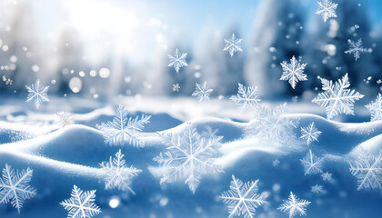 Poster - Soft white snowflakes fall gently on a serene winter scene with a subtle Christmas backgrou_1(603)