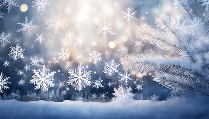 Poster - Soft white snowflakes fall gently on a serene winter scene with a subtle Christmas backgrou_1(600)