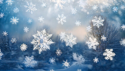Poster - Soft white snowflakes fall gently on a serene winter scene with a subtle Christmas backgrou_1(597)