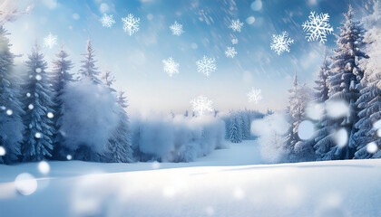 Poster - Soft white snowflakes fall gently on a serene winter scene with a subtle Christmas back_1(604)