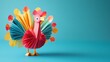 © Gia - Colorful Paper Craft Turkey on Blue Background