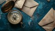 © Gia - Vintage Compass and Envelopes on a Blue Surface