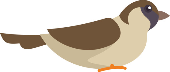 Sticker - Small brown and beige bird standing on a branch, simple flat vector illustration