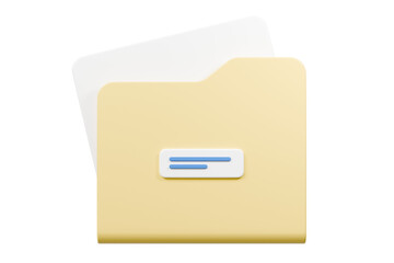 Fototapete - 3d Folder file icon. Minimal Yellow Office Files Folder Data Storage Bank Data Office Files Fold icon. Document form information report. Business work company document management concept. 3d render.