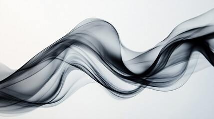 Fototapete - Abstract Artistic Blend Line on White Background. Abstract Black Smoke Flow on White. A black and white image of a wave with a white background Generative AI. 